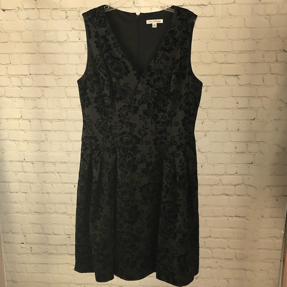 Women's plus-size Simply Liliana black brocade velvet A-line dress. Size 16